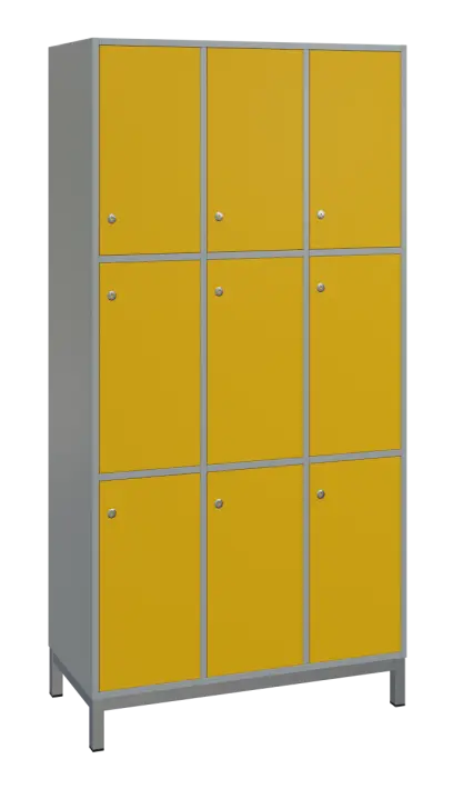 SBS-3333 šatní skříň 9-boxová, 1800x900x400 mm, kovové nohy, korpus šedý, dvířka žlutá odio